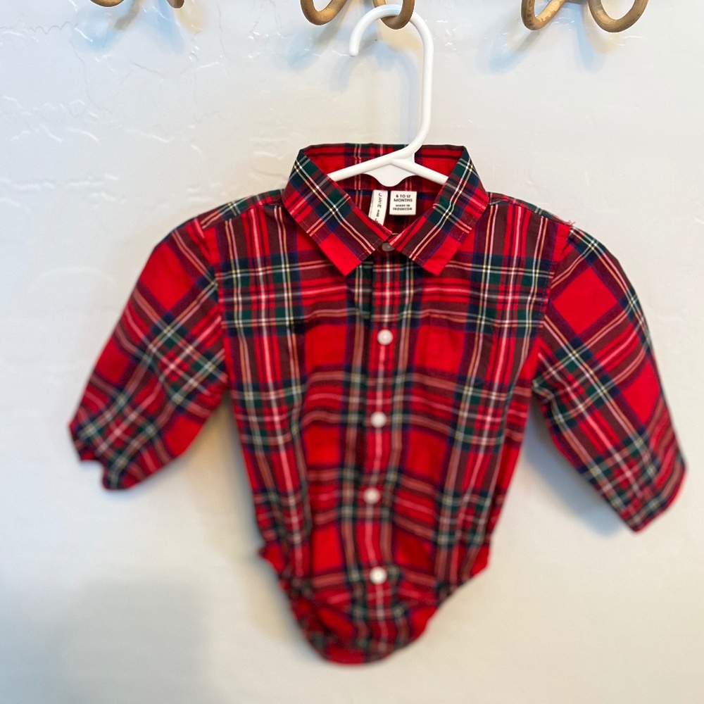 janie and jack christmas Classic tartan plaid patterning boy onesie